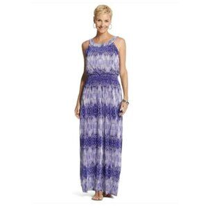 Super Cute Chico's Purple/White Blouson Ikat Halter Maxi Dress Size 1 (Fits 2)